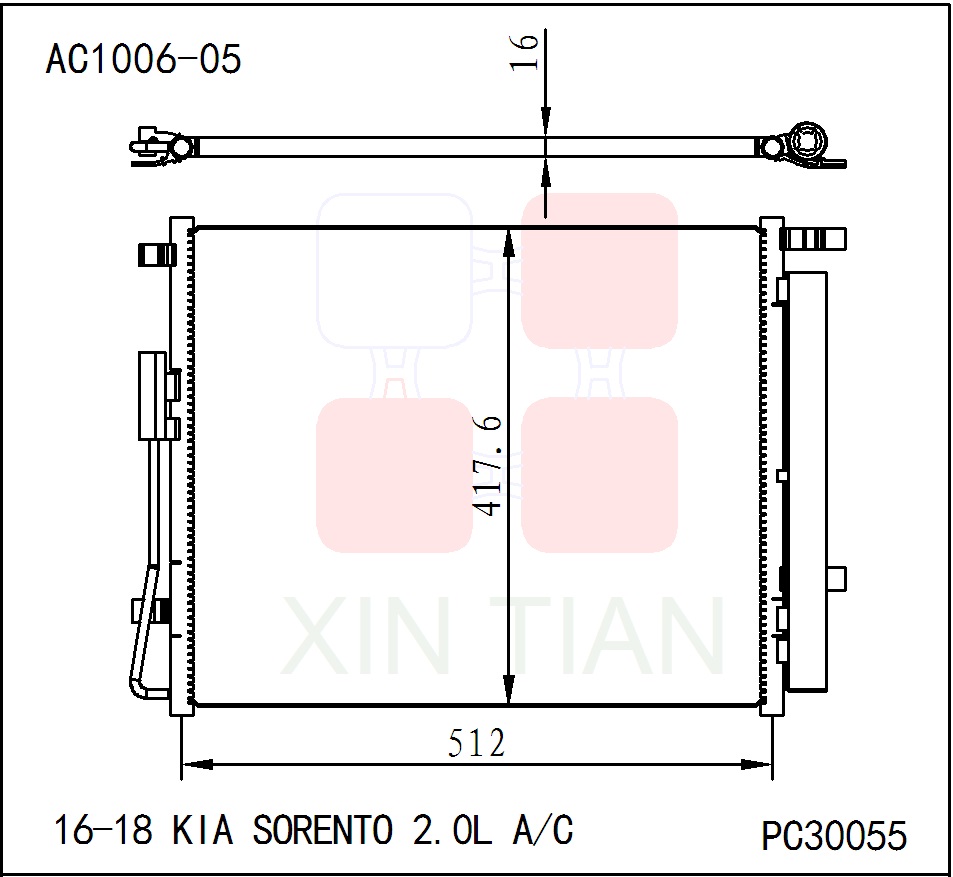 AC1006-08 韩系 起亚冷凝器 AC Condenser for 16-18 KIA SORENTO 2.0L PC30055 OEM#97606C6000 DPI#30055