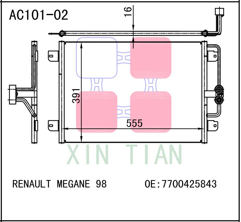 AC101-08 欧系 雷诺冷凝器 AC Condenser for RENAULT Megane 1998 Scenic Sedan Wagon OEM#7700425843 